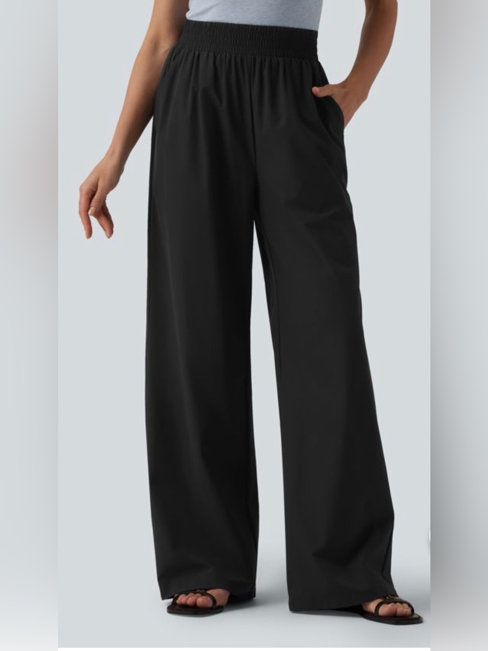 HALARA Black Wide-Leg Pants with Green Brand Tag